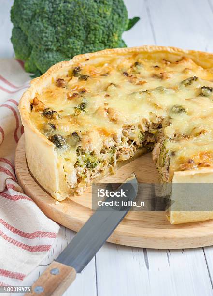 Quiche Lorraine With Chicken Mushrooms And Broccoli Stock Photo - Download Image Now