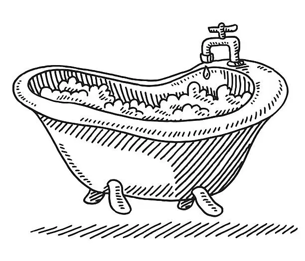 Vector illustration of Classic Bathtub Bubbles Water Drawing