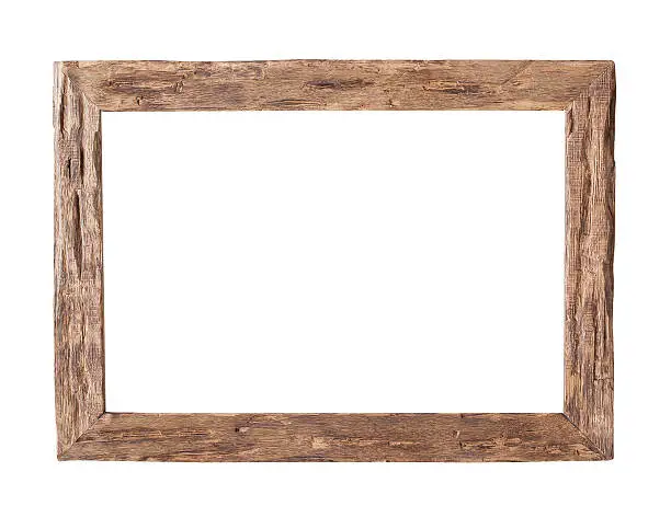 Rustic wood frame isolated on the white background with clipping path