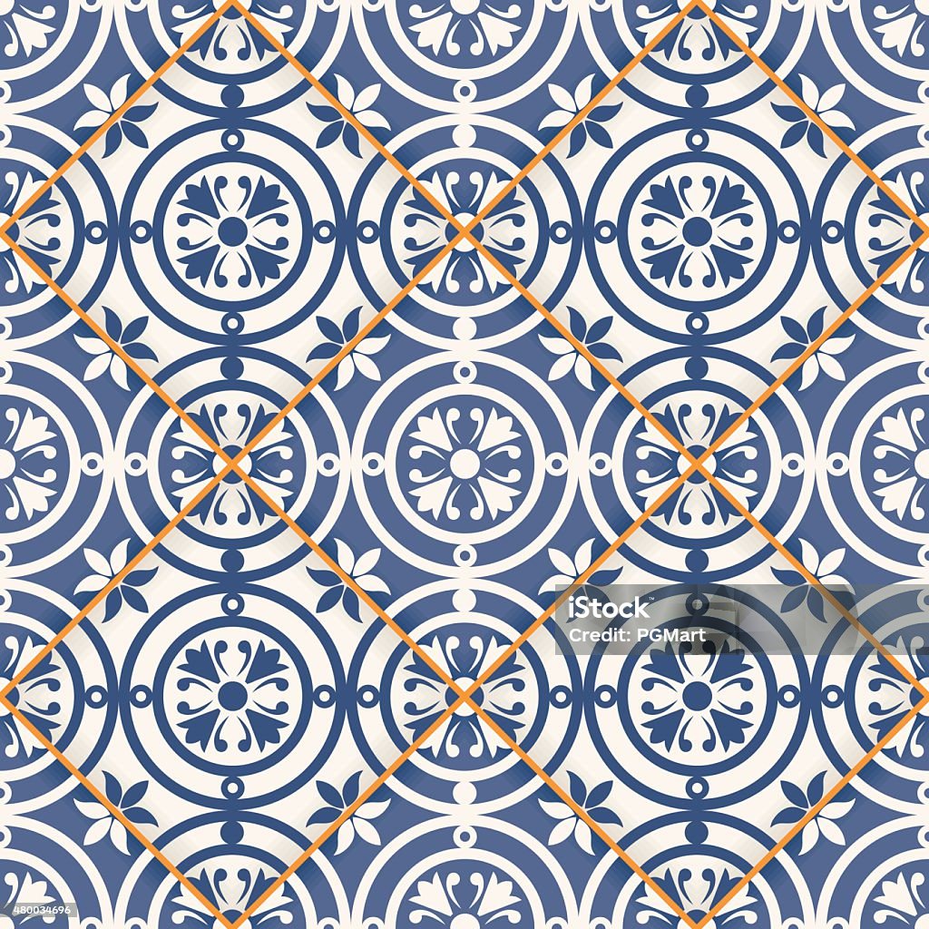 Seamless Patchwork Pattern From Dark Blue And White Moroccan Tiles ...