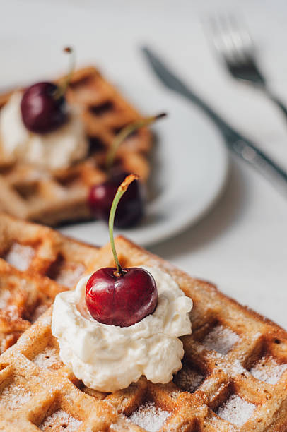 istock Breakfast with wholegrain waffles and whipped cream 480035160