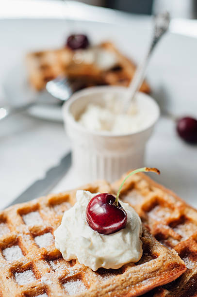 istock Breakfast with wholegrain waffles and whipped cream 480035866