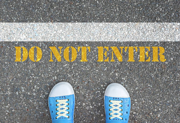 istock Shoes standing at the line - do not enter 480038848