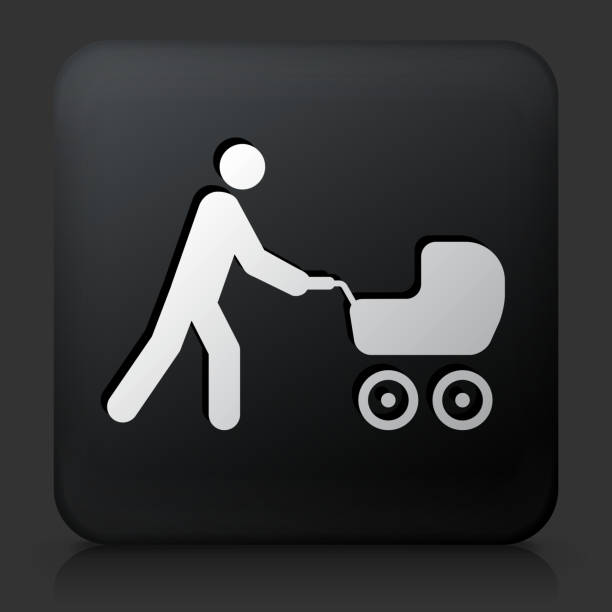 ilustraciones, imágenes clip art, dibujos animados e iconos de stock de botón negro cuadrado con persona empujando un stroller - black background love care red