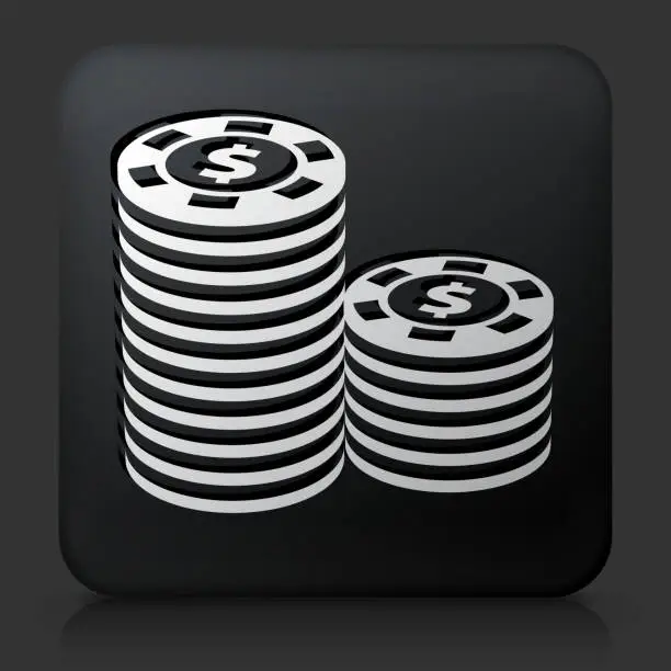 Vector illustration of Black Square Button with Poker Chips