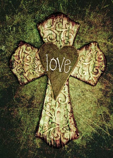 istock Ornate grunge Cross with Love Heart 480049058