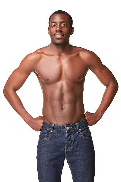 Photo of portrait of handsome young black african smiling man