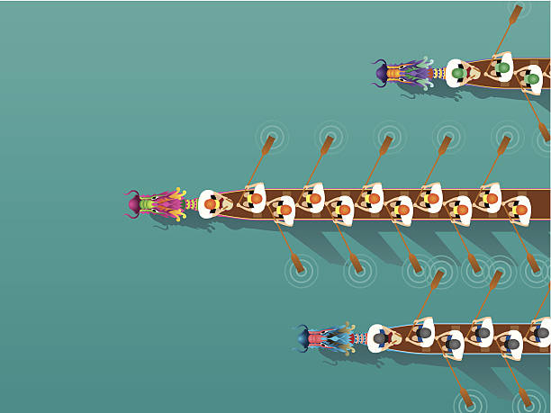 Chinese Dragon Boat competition illustration Chinese Dragon Boat competition illustration in high angle view crewmembers stock illustrations