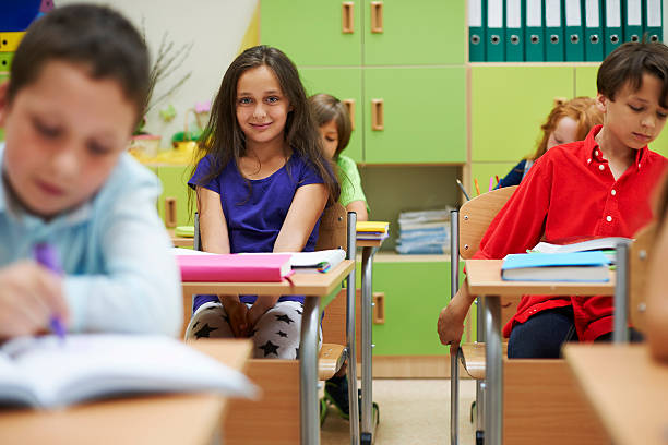 istock Cheerful girl pupil at the desk 480052010
