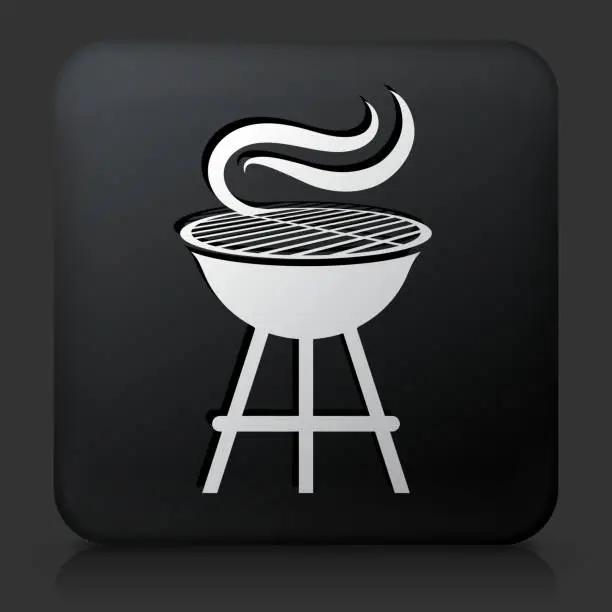 Vector illustration of Black Square Button with Grill Icon