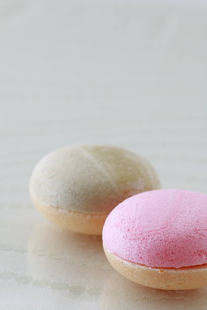 istock Pink and green wafer cake filled with bean jam 480057390