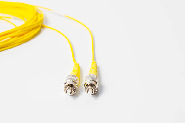 istock Close up of a fiber optic patchcord on white background 480061476