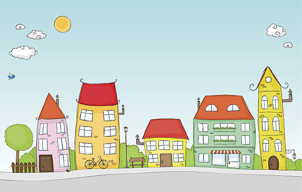 Cartoon Street Stock Illustration - Download Image Now - Small Town, Cartoon,  City - iStock