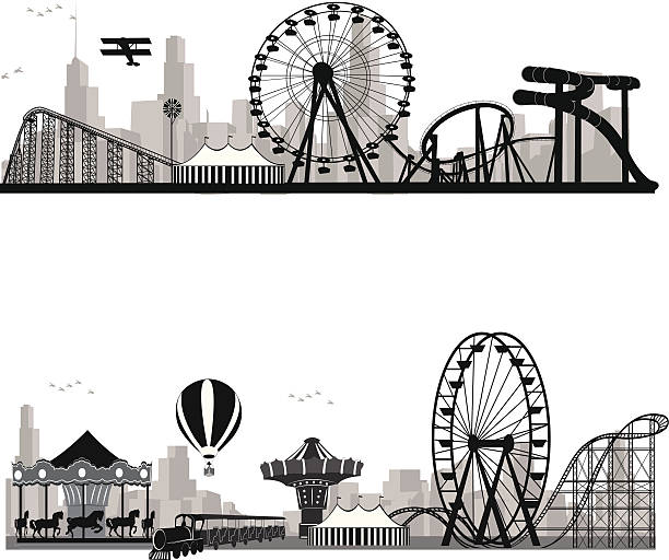 ilustraciones, imágenes clip art, dibujos animados e iconos de stock de vector silueta .carousel illustration.roller coaster - parque de atracciones ilustraciones