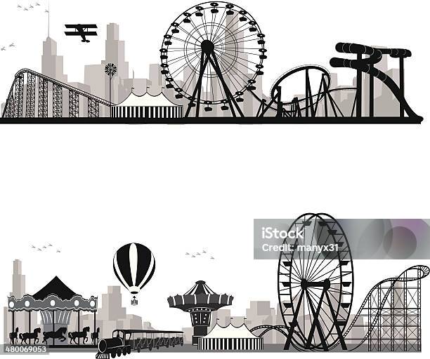 Vector Illustrationroller Coaster Silhouette Carousel Stock Illustration - Download Image Now