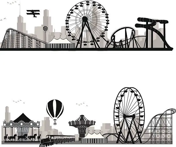 Vector illustration of Vector illustration.Roller Coaster Silhouette .Carousel