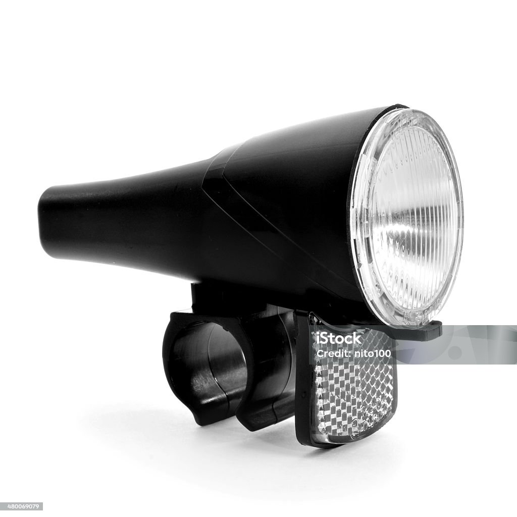 bicycle headlight a bicycle headlight on a white background Black And White Stock Photo