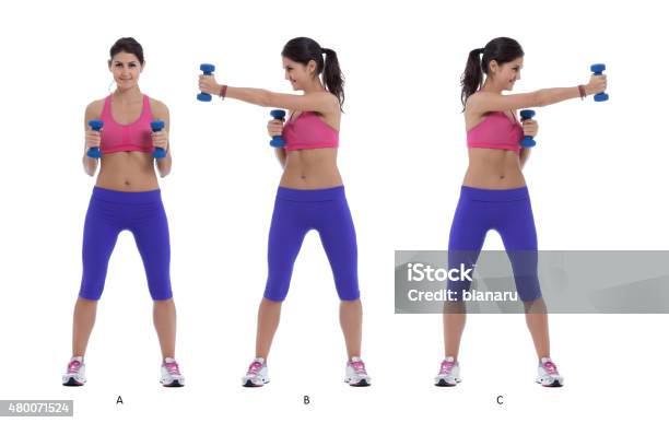 Dumbells Cross Jab Stock Photo - Download Image Now - 2015, Active Lifestyle, Activity