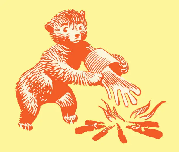 Vector illustration of Bear Putting Fire Out