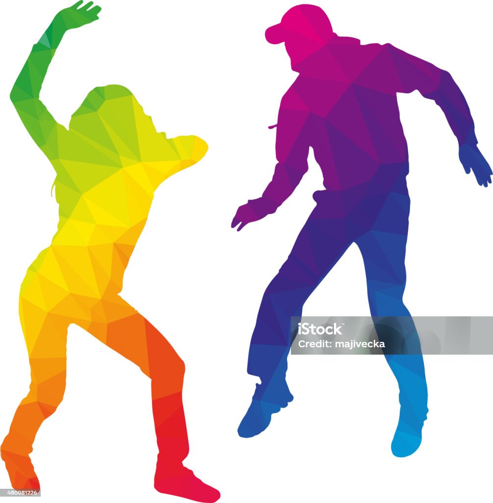 dancers Vector silhouette dancers of low poly style. Dancing stock vector