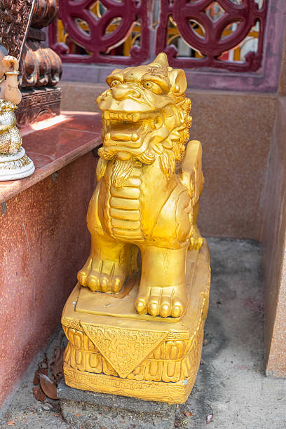 istock Chinese style golden lion sculpture 480085048