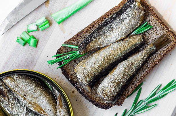 istock Sandwich with sardines and green top view 480086212