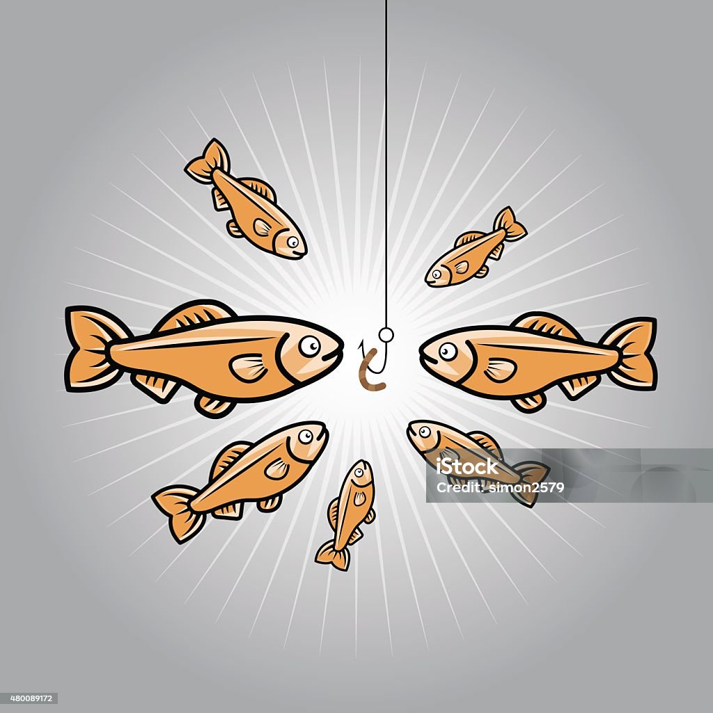 Hungry fish and bait Vector hungry fishes with hook and bait. EPS ai 10 and global color. 2015 stock vector