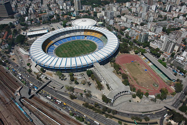 Maracana soccer stadium, the largest in the world, Rio, Brazil Rio de Janeiro, Brazil - September 14, 2007: Considered the largest football stadium in the world, the Maracanã has had the presence of 200,000 spectators at the 1950 World Cup, when when the Brazilian team lost the final game to Uruguay by 2-1. It currently has 73,531 seats for the World Cup 2014, respecting the FIFA standards for worldwide competitions. maracanã stadium stock pictures, royalty-free photos & images
