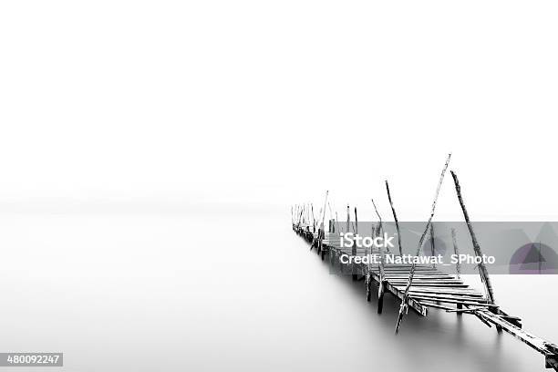 Lonely Wooden Bridge Black And White Stock Photo - Download Image Now - Bay of Water, Beach, Beautiful People