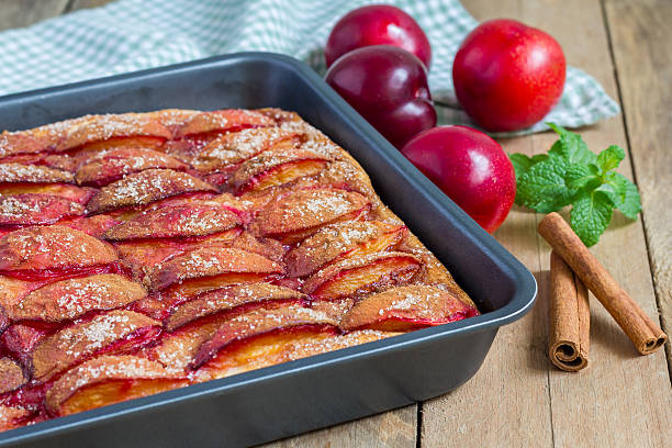 istock Homemade plum pie in a baking dish 480092628
