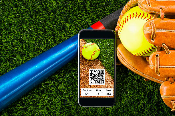 istock Smart Phone with online softball game tickets, with QR code 480093504