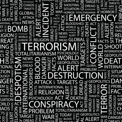 TERRORISM. Seamless pattern. Word cloud illustration.