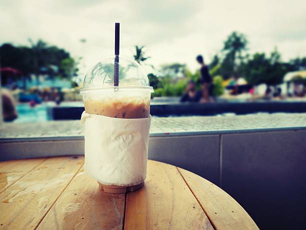 Vintage, Ice coffee , water park background.