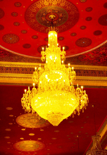 Beautiful crystal lamp in a ballroom