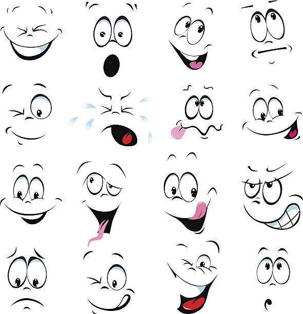 illustration of cartoon faces on a white background vector art illustration