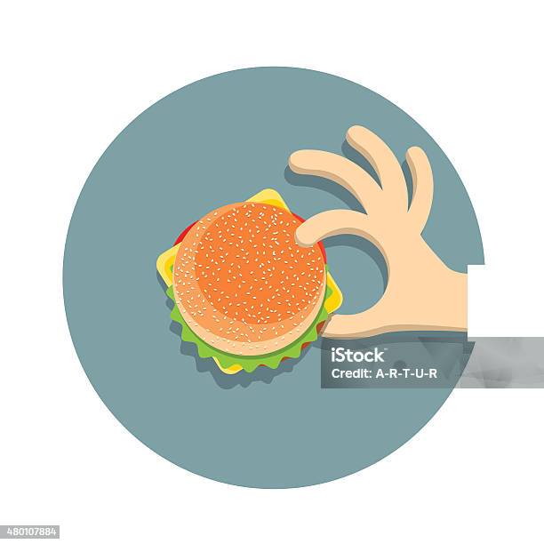 Hand With Hamburger In Cartoon Style Stock Illustration - Download Image Now - 2015, Abstract, Art