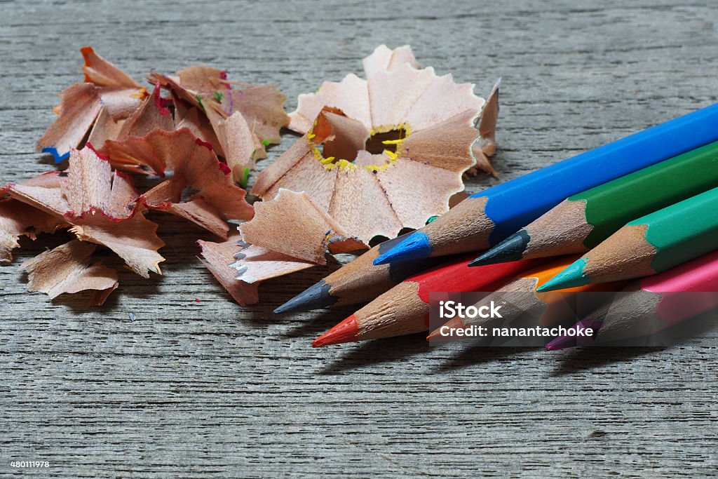 Crayons. Colored Pencils. Colored pencils on wooden background 2015 Stock Photo