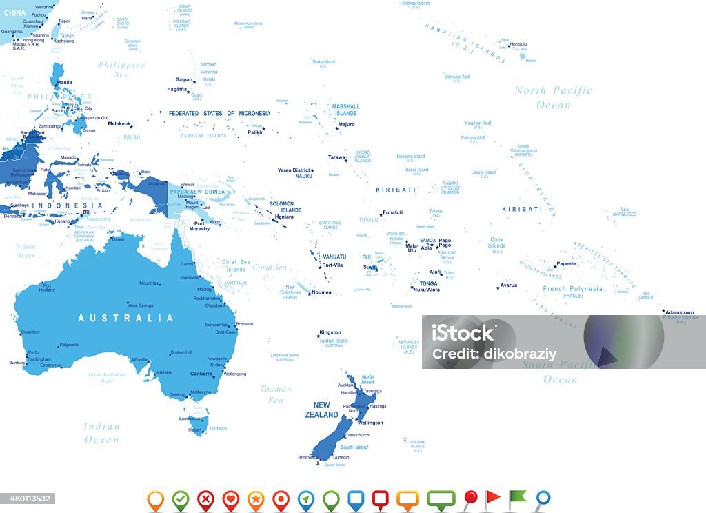 Australien und Ozeanien-Karte und navigation Symbole-illustration - Lizenzfrei Karte - Navigationsinstrument Vektorgrafik