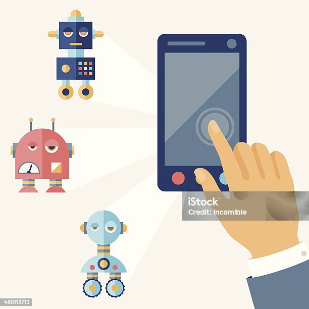 Concept Control Robots Using Gadget Stock Illustration - Download Image Now - Adult, Advertisement, Art