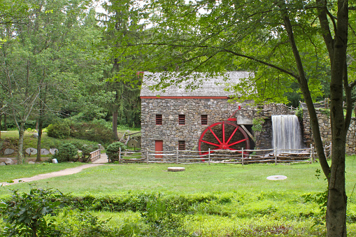 The Old Wayside Inn Grist Mill in Sudbury, Massachusetts, in summer.