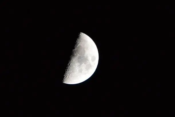 Close up of a half moon at night