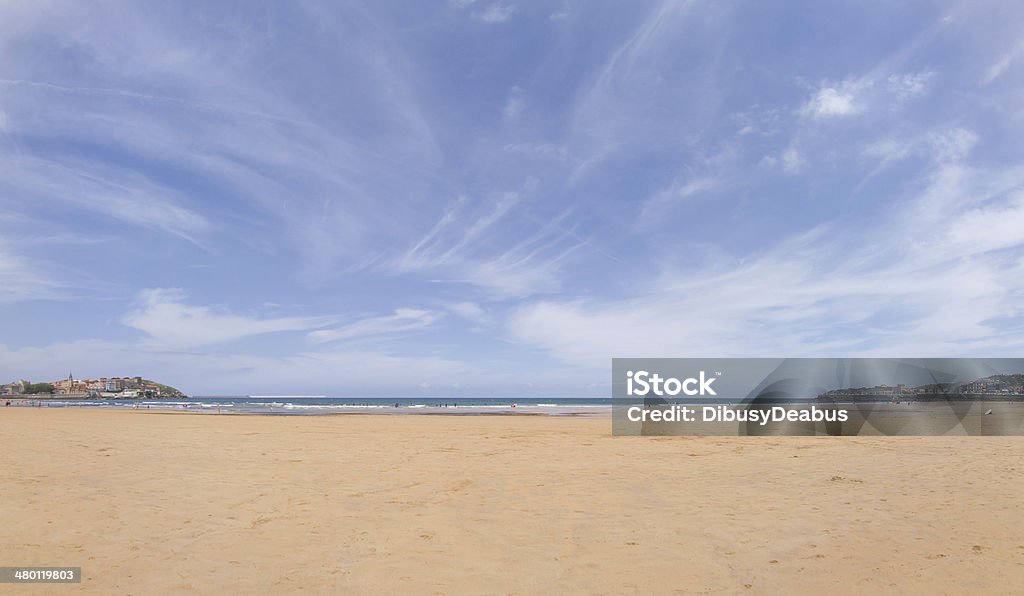 Panorama Playa San Lorenzo (Playa San Lorenzo's Panoramic) View of San Lorenzo beach Asturias Stock Photo