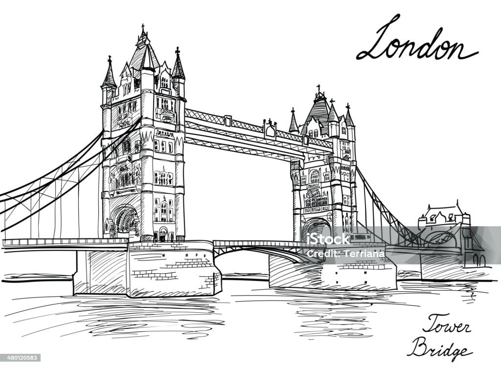 Tower Bridge, London, England, UK. Landmark sketch background. Sketch of Tower Bridge, London, England, UK, Europe. Hand drawing travel card with copy space. Tower Bridge stock vector
