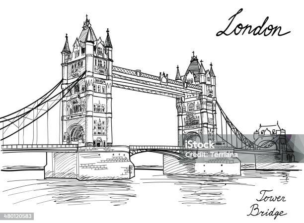 Tower Bridge London England Uk Landmark Sketch Background Stock Illustration - Download Image Now