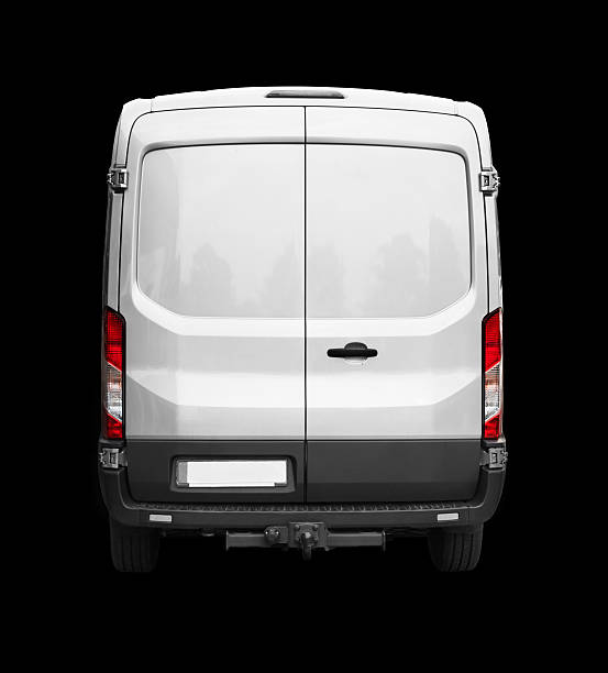 istock Metallic van rear view isolated on black background 480121634
