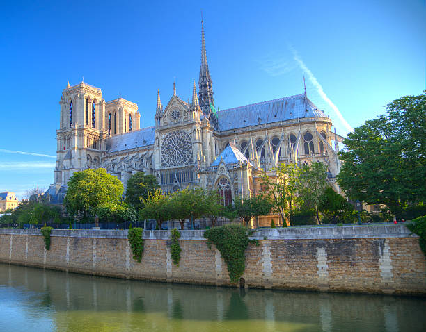 Gorgeous sunset over Notre Dame cathedral with puffy clouds, Par