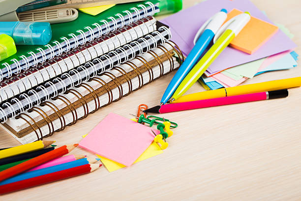 istock School and office accessories on wooden background 480121964
