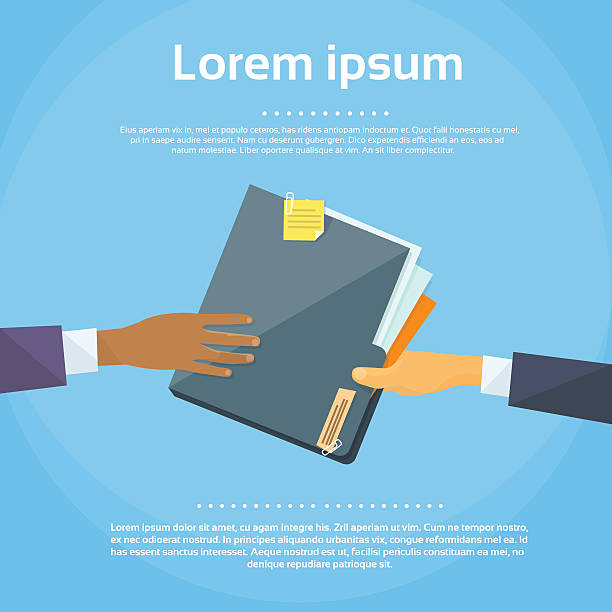 Hands Give Folder Document Papers, Concept Businessmen Share vector art illustration