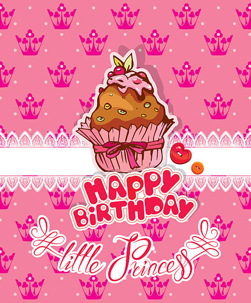 happy birthday, wenig prinzessin-weihnachtskarte mit pfannkuchen - vector birthday teenage girls little girls stock-grafiken, -clipart, -cartoons und -symbole