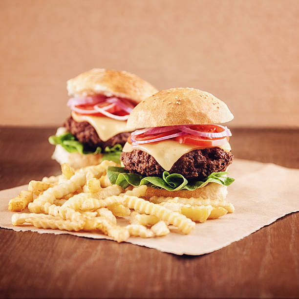 Ground beef Cheese Burger with French Fries